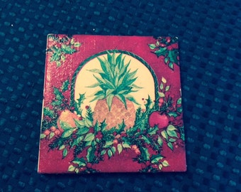 Festive Holiday Pineapple Ceramic Tile Coasters (set of 4)