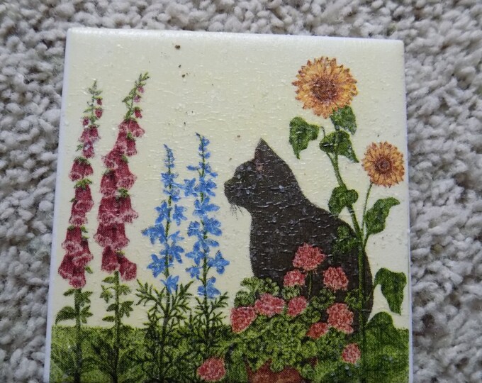 Cat in the Garden Ceramic Tile Coasters set of 4 Etsy