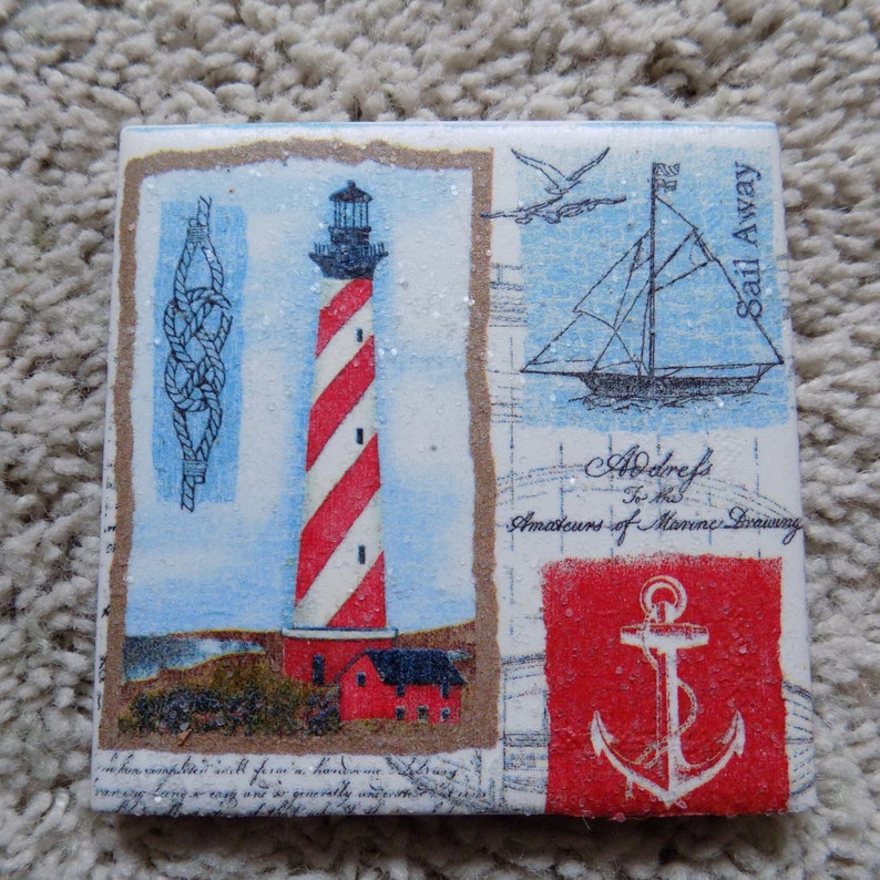 Lighthouse and Nautical Ceramic Tile Coasters set of 4 Etsy