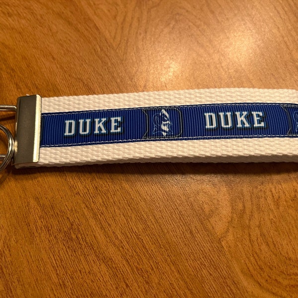 Blue and White Duke Blue Devils Cotton Webbing Keychain/ Keyfob/ Wristlet