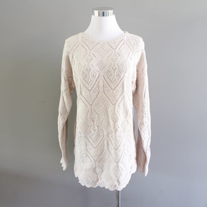 Vintage Pierre Cardin Cable Knit Cotton Sweater - 90s Boho Size S