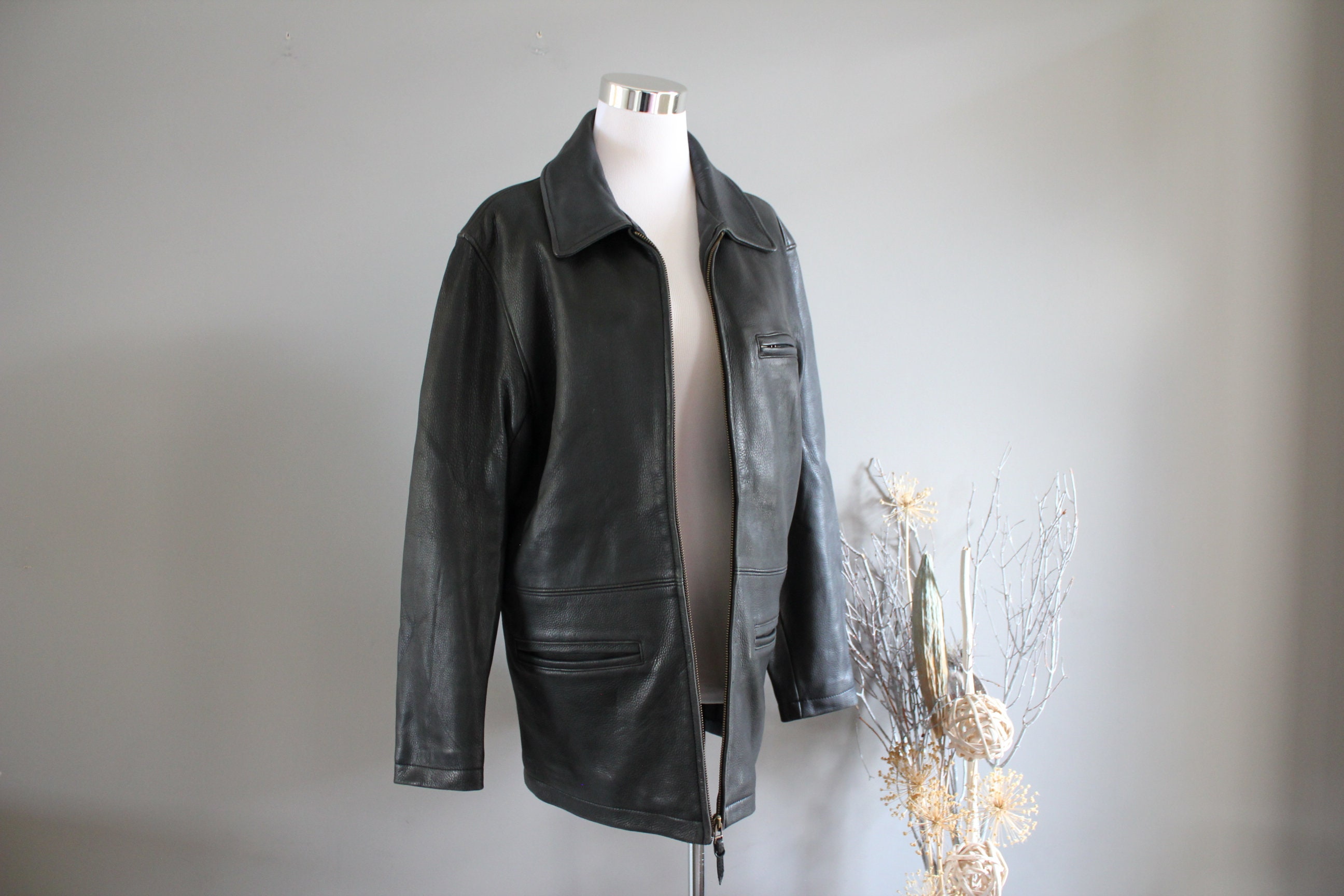Vintage ROOTS Black Leather Jacket Made 