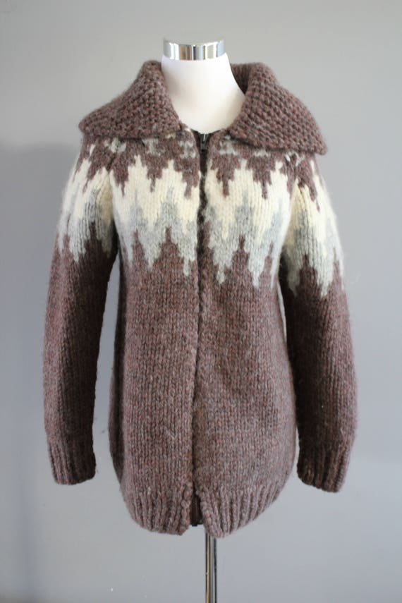 Vintage Handmade Wool Cowichan Chunky Knit Cardig… - image 3