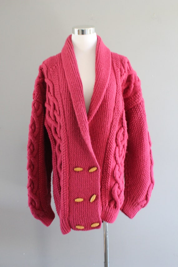 Vintage Handmade Wool Mix Pink Cardigan Cable Kni… - image 2