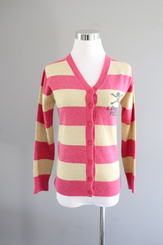 Pink striped best sale cardigan