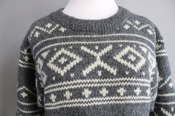 Vintage Handmade Wool Chunky Knit Jumper Grey Nor… - image 8