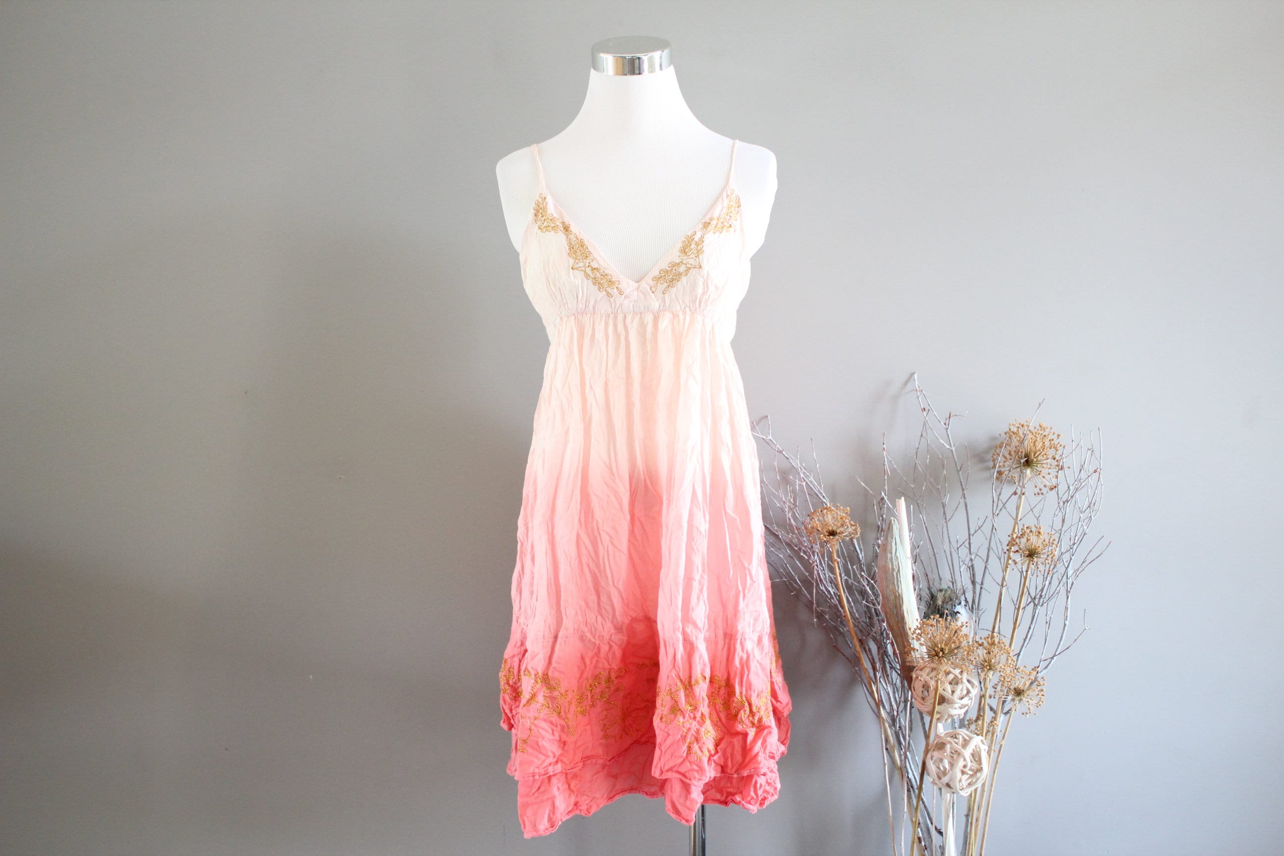 Vintage Tie Dye Cami Dress: Pink Orange Embroidery, Size S-M - Etsy Vintage Tie Dye Cami Dress: Pink Orange Embroidery, Size S-M - Etsy