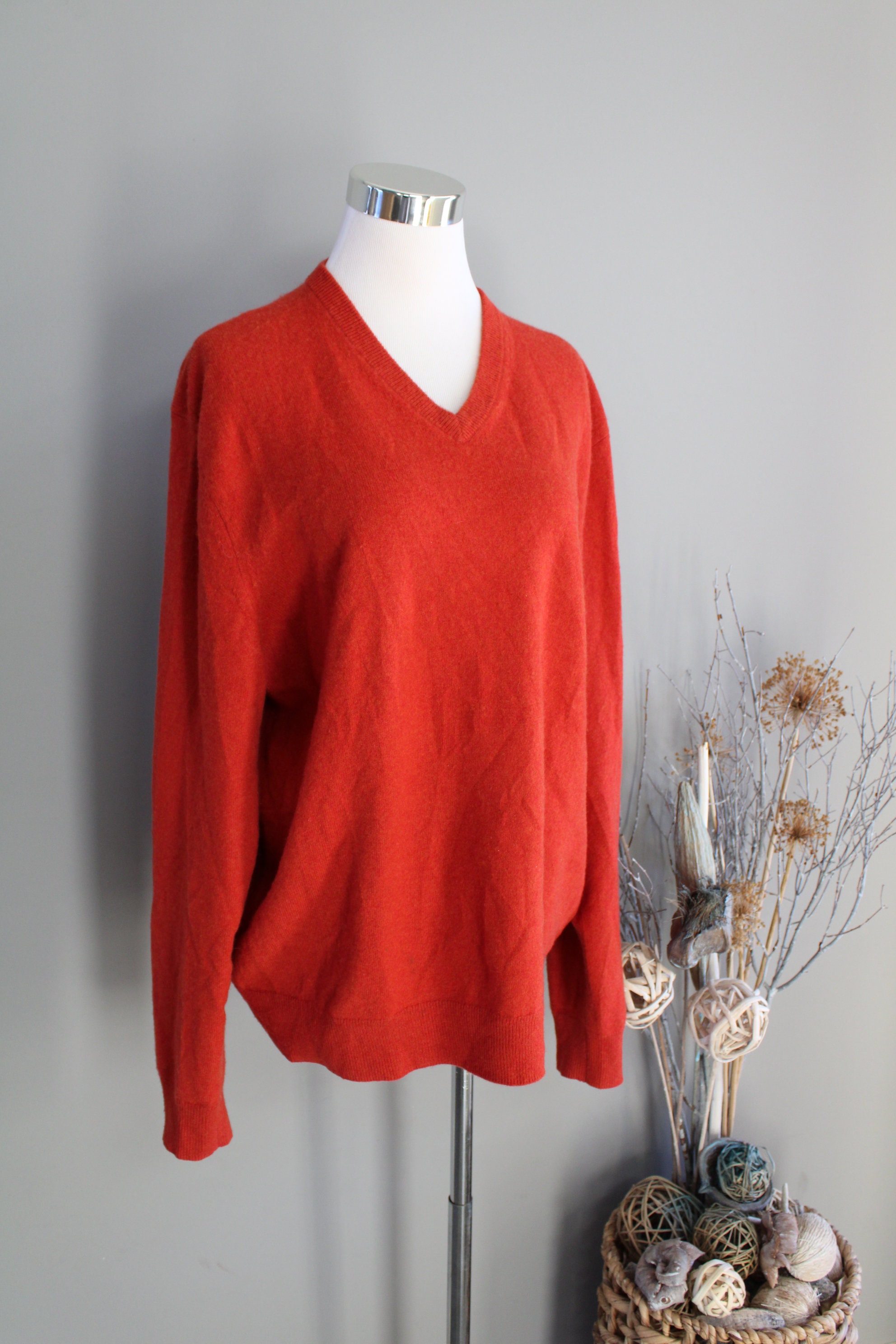 Vintage 100% Cashmere Sweater Deep Orange Ultra Soft