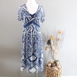 Vintage Silk Chiffon Dress: Made in Italy, Navy Blue Floral Print, Size S-M