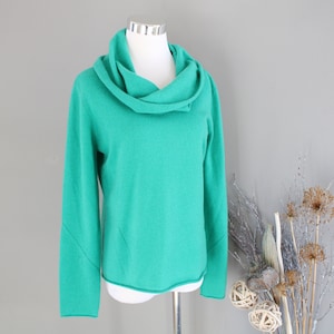Vintage 100% Cashmere Loose High Neck Sweater Green Cashmere Jumper Size L K291A