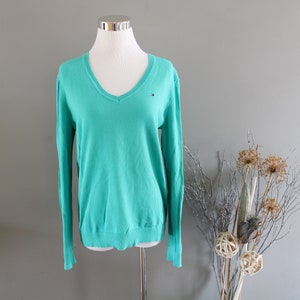 Vintage Tommy Hilfiger Pima Cotton Sweater - Teal Green V-Neck