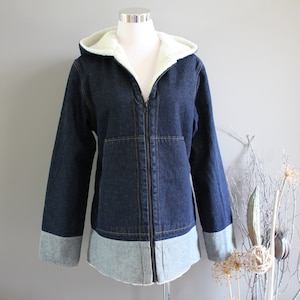 Parka vaquera vintage Sherpa: chaqueta vaquera bicolor, talla M