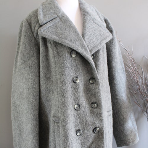 Vintage Wool Mohair Blend Grey Wool Coat Trench Wool Coat Double Breasted Wool Coat Made in newest Canada Vintage 90s 80s Size M O281A