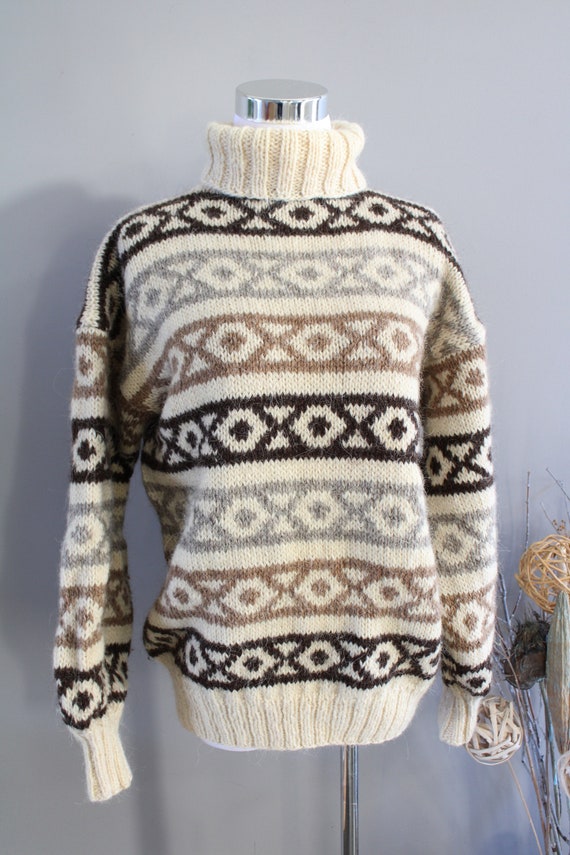 Vintage Handmade Wool Chunky Knit Jumper Nordic I… - image 3