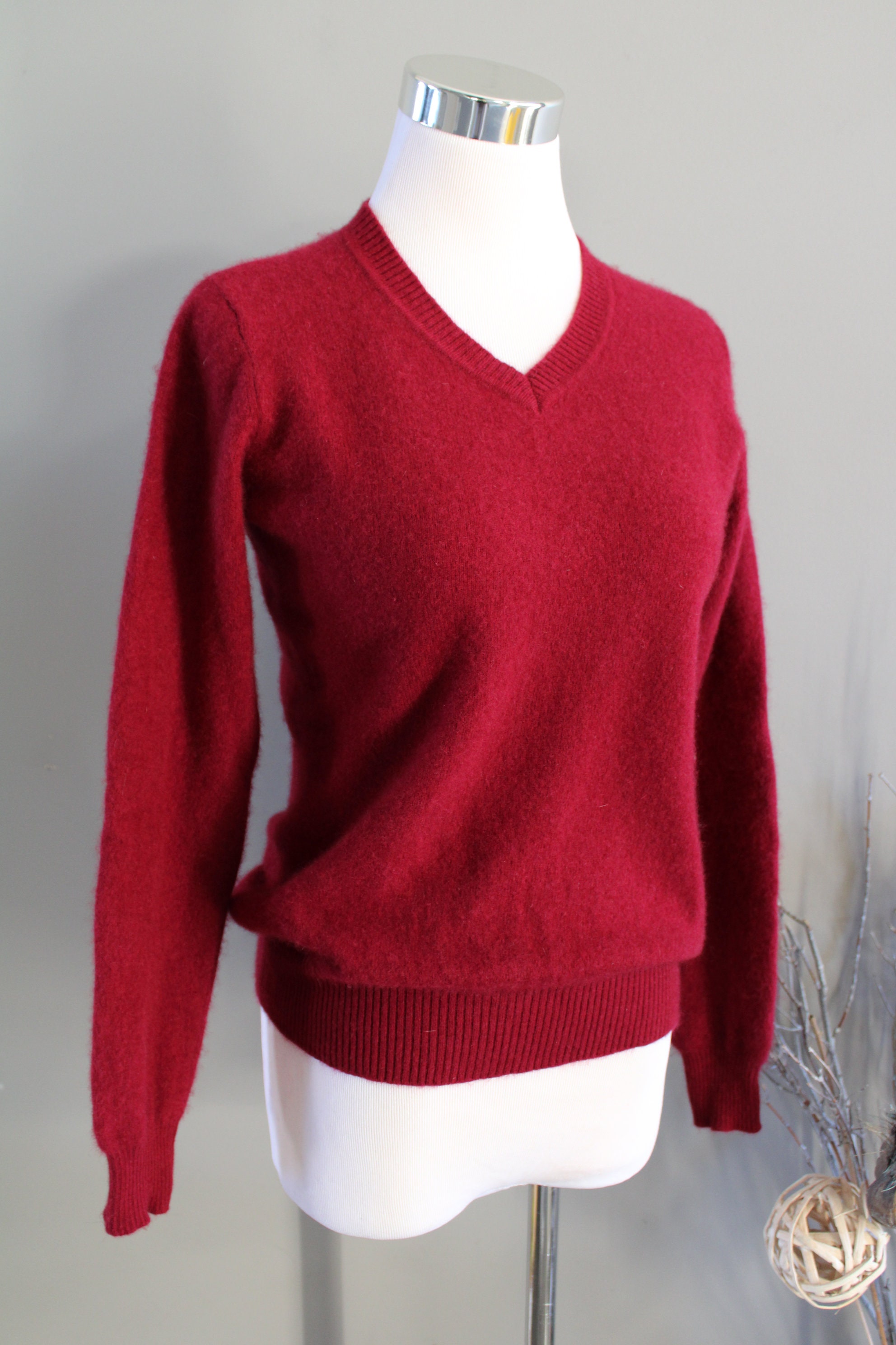 トップス HERILL Cashmere Norwegian Sweater Red/2 Vintage 2-ply Cashmere Sweater: Burgundy Red Slim Fit (size