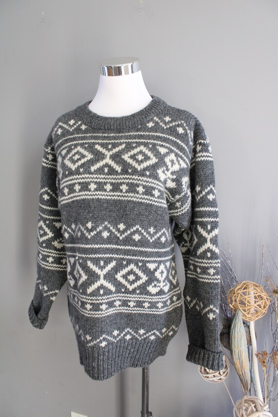 Vintage Handmade Wool Chunky Knit Jumper Grey Nor… - image 5