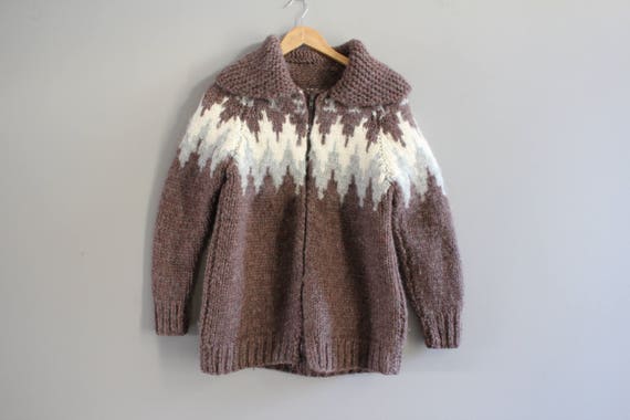 Vintage Handmade Wool Cowichan Chunky Knit Cardig… - image 6