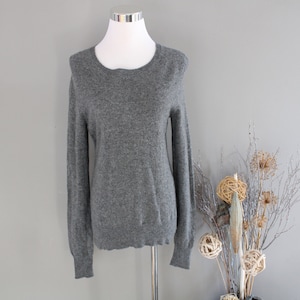 Vintage 100% Kaschmir Pullover: Grauer Rundhals-Pullover, Größe L