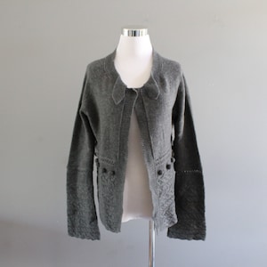 Vintage Alpaca Wool Blend Cardigan Grey Cable Knit Cardigan Alpaca Wool Sweater Jumper Alpaca Cardigan 90s 80s Size L Retro  #K083A
