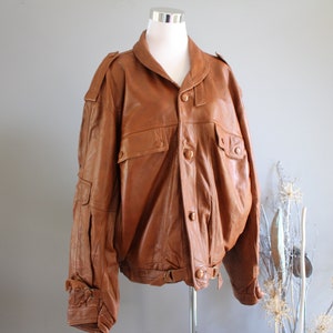 vintage Cuir Véritable Marron Veste Premium Cuir Véritable Soft Bomber Tan Cuir Bomber Taille M-L vintage O075A