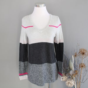 Vintage Kaschmir Wolle Mischung Pullover Grau Gestreift Ultra Soft Pullover Minimalist Größe S 298A