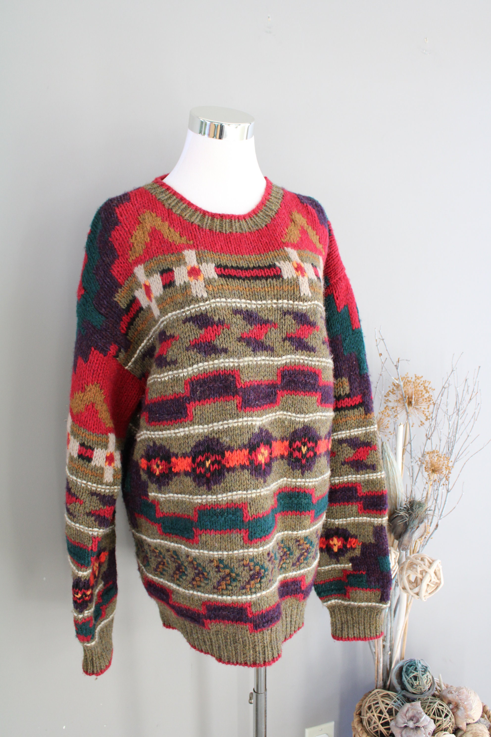 Vintage Woolrich Nordic Wool Sweater: Chunky Handknit Jumper, Size