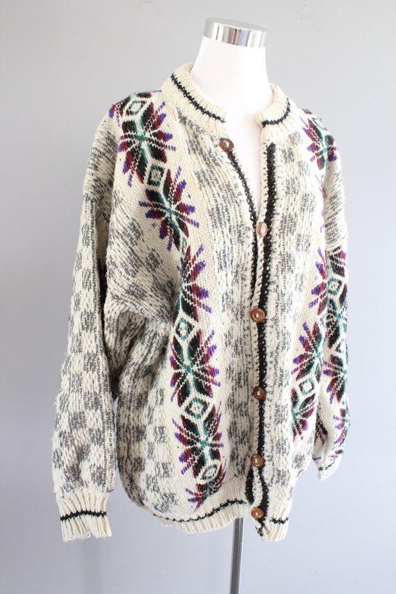 Vintage Handmade Wool Cardigan Nordic Cardigan No… - image 4