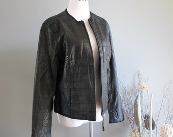 Vintage Genuine Leather Black Jacket Black Blazer Black Leather Blazer Petite Leather Jacket Vintage 90s 80s Size L O251A