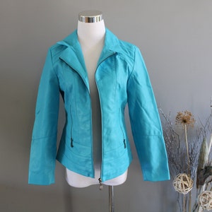 vintage Veste en cuir bleu 80s 90s Véritable Cuir Biker Veste Moto Leather Jacket Taille XS O294A