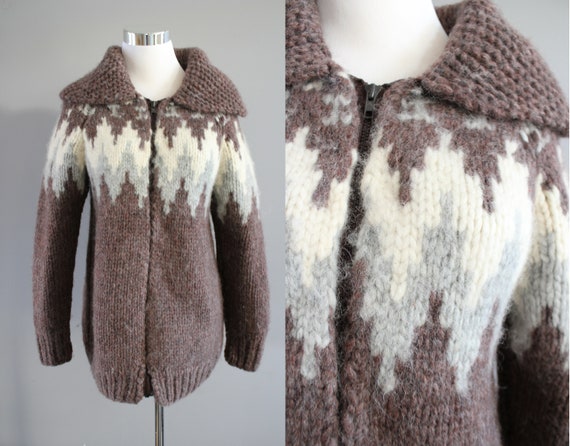 Vintage Handmade Wool Cowichan Chunky Knit Cardig… - image 1