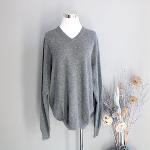 Vintage 2-lagiger Kaschmirpullover: Hellgrauer Slouchy Fit, Größe XL