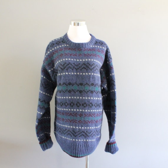 Vintage Wool Blend Blue Nordic Norwegian Fair Isle Sweater - Etsy