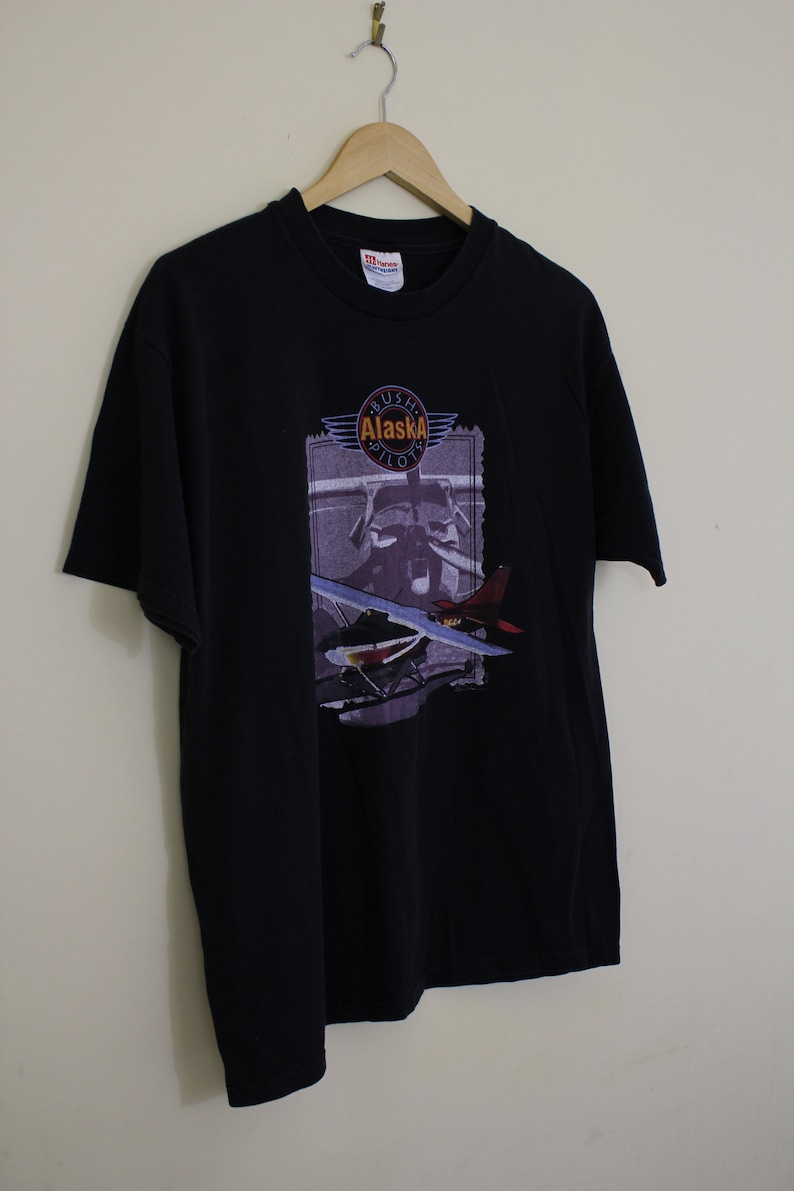 Pilot T-shirt Bush Alaska Pilots T-shirt Aviator Tee Aero T-shirt Streetwear Distressed Retro Unisex Vintage Size L T322A