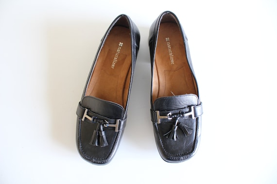 black leather tassel loafers womens