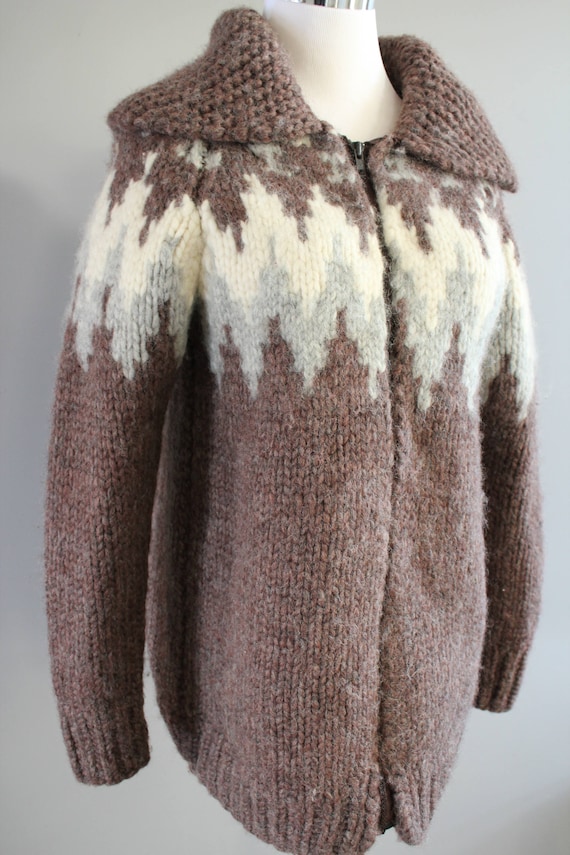 Vintage Handmade Wool Cowichan Chunky Knit Cardig… - image 2