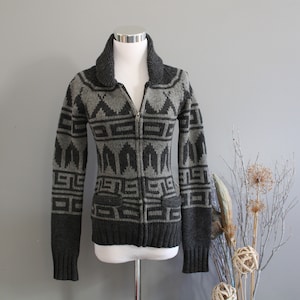 Vintage TNA Wool Cowichan Cardigan: Tribal Aztec Knit, Size XS