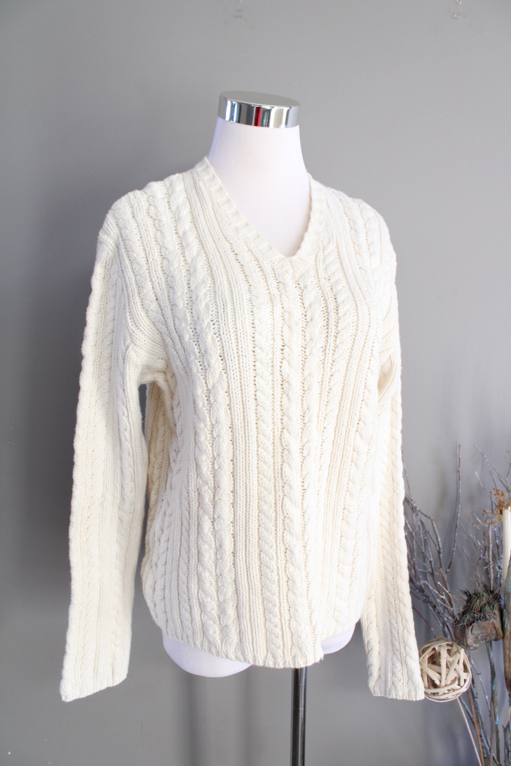 トップス EU vintage white color technical knit Vintage J. Crew Cotton Cable Knit Sweater White Boho Nordic
