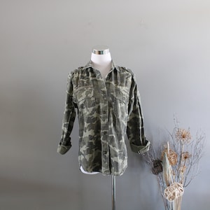 Vintage Army Camouflage Pattern Blouse Utility Cotton Canvas Military Jacket Size S A013A