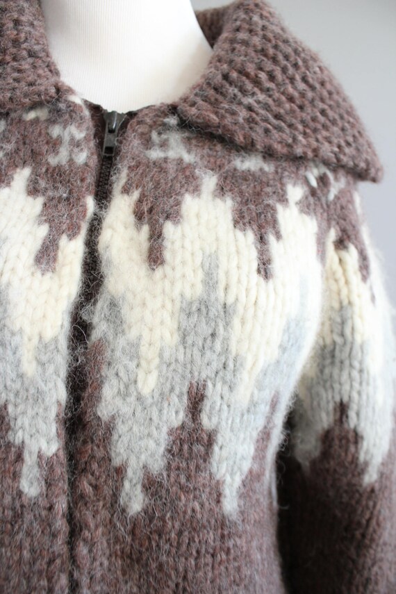Vintage Handmade Wool Cowichan Chunky Knit Cardig… - image 4