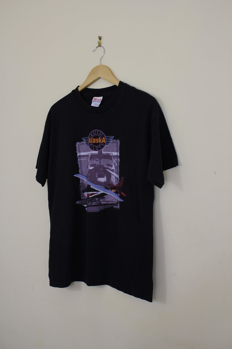 Pilot T-shirt Bush Alaska Pilots T-shirt Aviator Tee Aero T-shirt Streetwear Distressed Retro Unisex Vintage Size L T322A