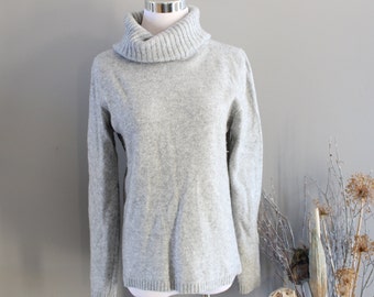 Vintage Cashmere Wool Blend Sweater Made in Italy Grey Soft Sweater High Neck Minimalist Size L K378A