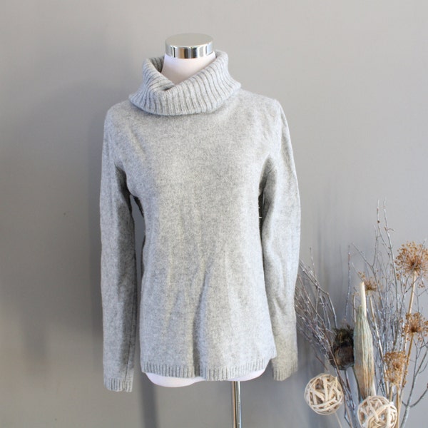 Vintage Cashmere Wool Blend Sweater Made in Italy Grey Soft Sweater High Neck Minimalist Size L K378A