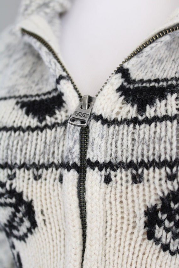 Vintage TNA Wool Cowichan Cardigan Light Grey Chu… - image 5