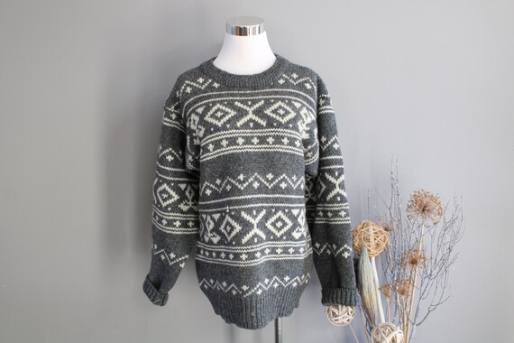 Vintage Handmade Wool Chunky Knit Jumper Grey Nor… - image 1