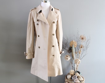 Vintage England Trenchcoat: Zweireihiger Spring Duster, Größe S