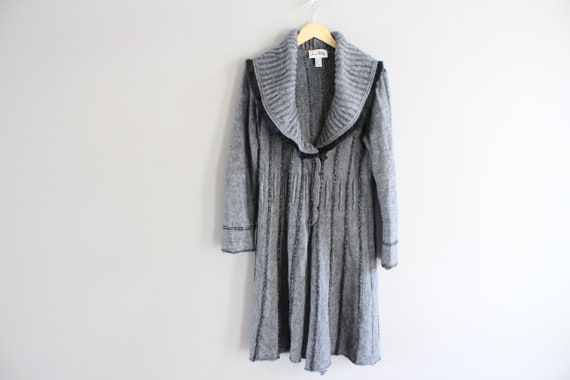 Mohair Wool Blend Long Knitted Cardigan Grey Wool