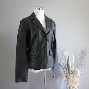 vintage Genuine Leather Blazer Danier Leather Jacket Black Leather Blazer Floral Print Tailor Neck Short Jacket Size M - L O188A