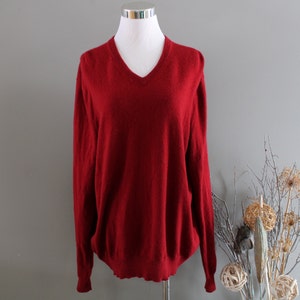 Vintage 100% Cashmere Sweater Royal Red Ultra Soft 2 Ply Cashmere Jumper V Neck Minimalist Slouchy Sweater 90s Size L K379A