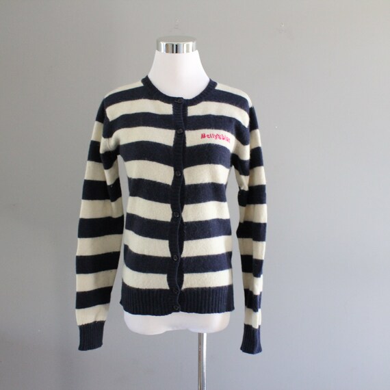 Vintage 90s Striped Mohair Blend Cardigan: Navy & White, Size S - Etsy