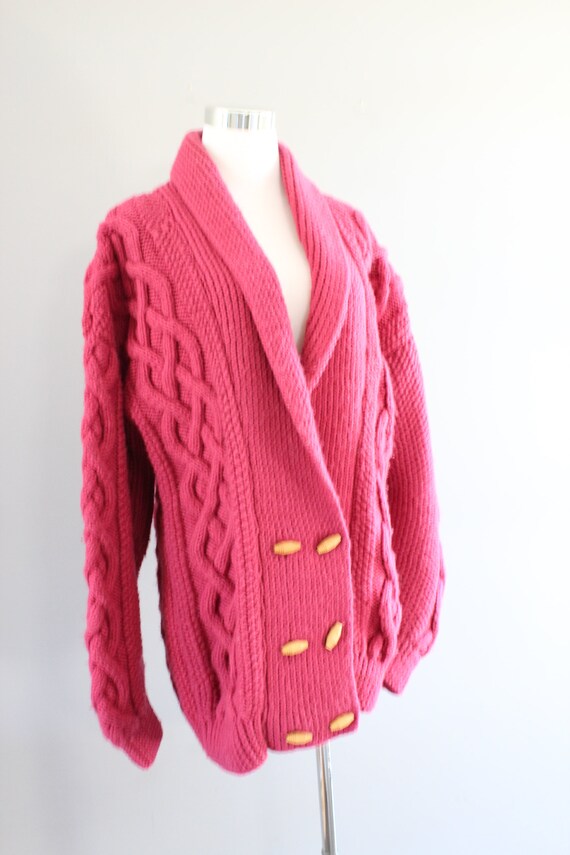 Vintage Handmade Wool Mix Pink Cardigan Cable Kni… - image 4